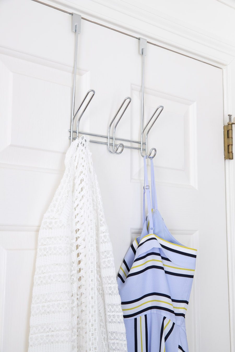 Simple over the door hooks for robes, towels, or hanging your clothes at the end of the day!
