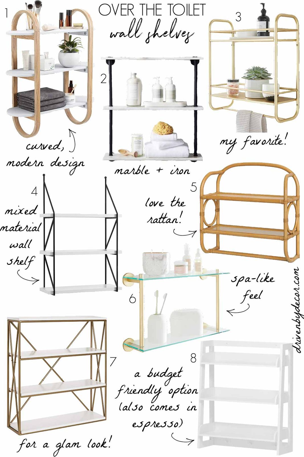 Over the toilet storage shelves