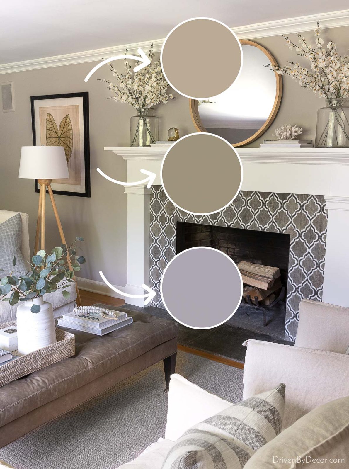 The same paint on three different spots on the wall, showing how different the color is