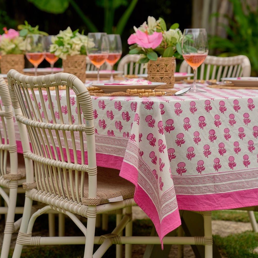 Colorful pink print tablecloth for spring