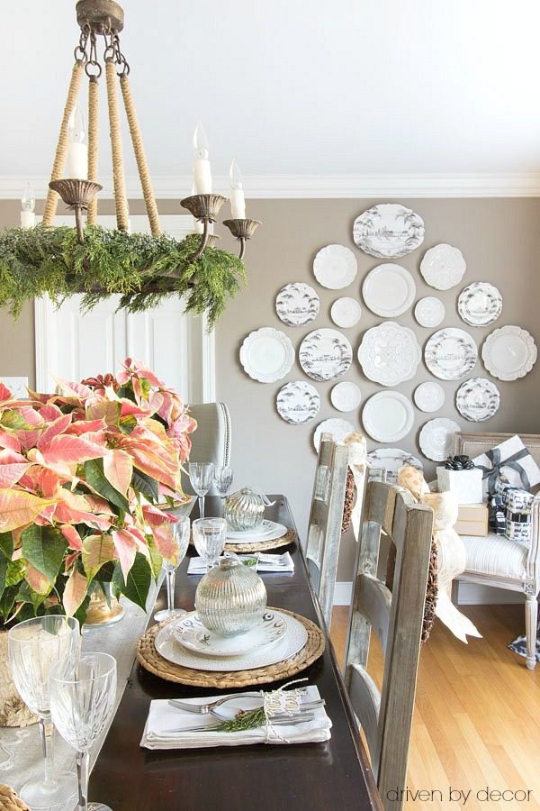 Christmas home tour - plate wall in our Christmas dining room