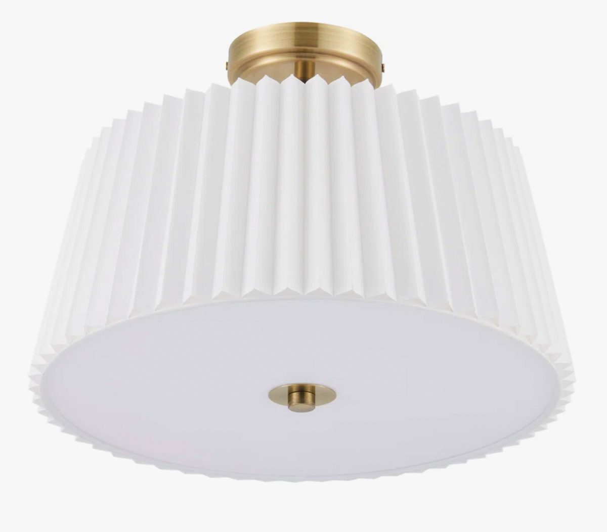 Pleated semi flush mount ceiling light with brass base