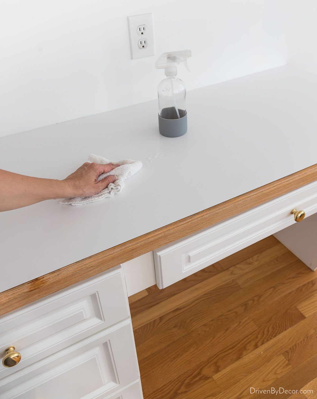 Prep your countertops for covering them with contact paper by cleaning and drying them