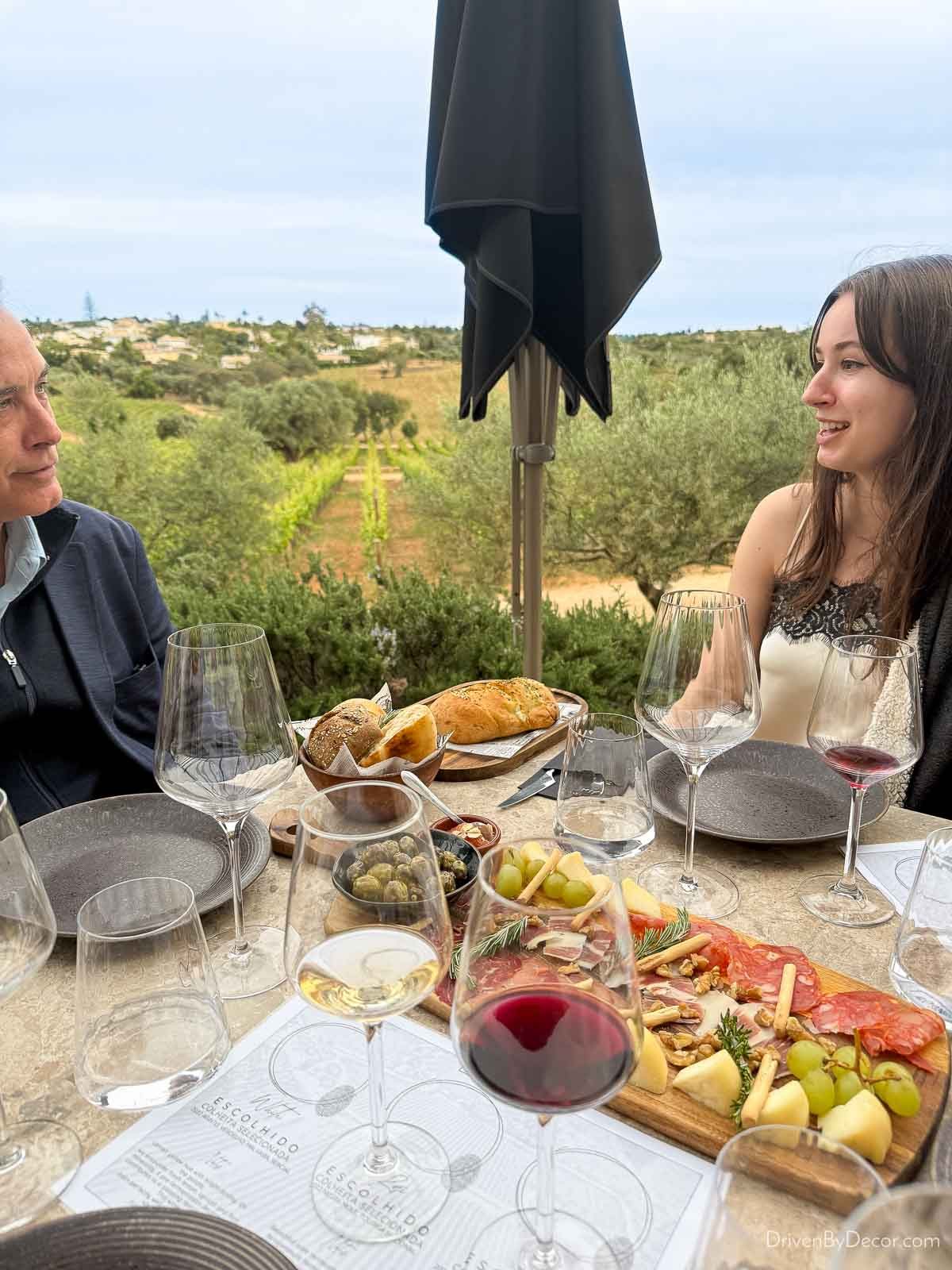 Charcuterie and wine flights at Quinta dos Santos vineyard