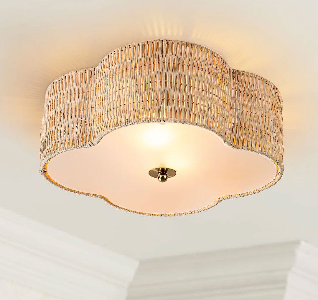 Rattan flush mount ceiling light in clover leaf shape