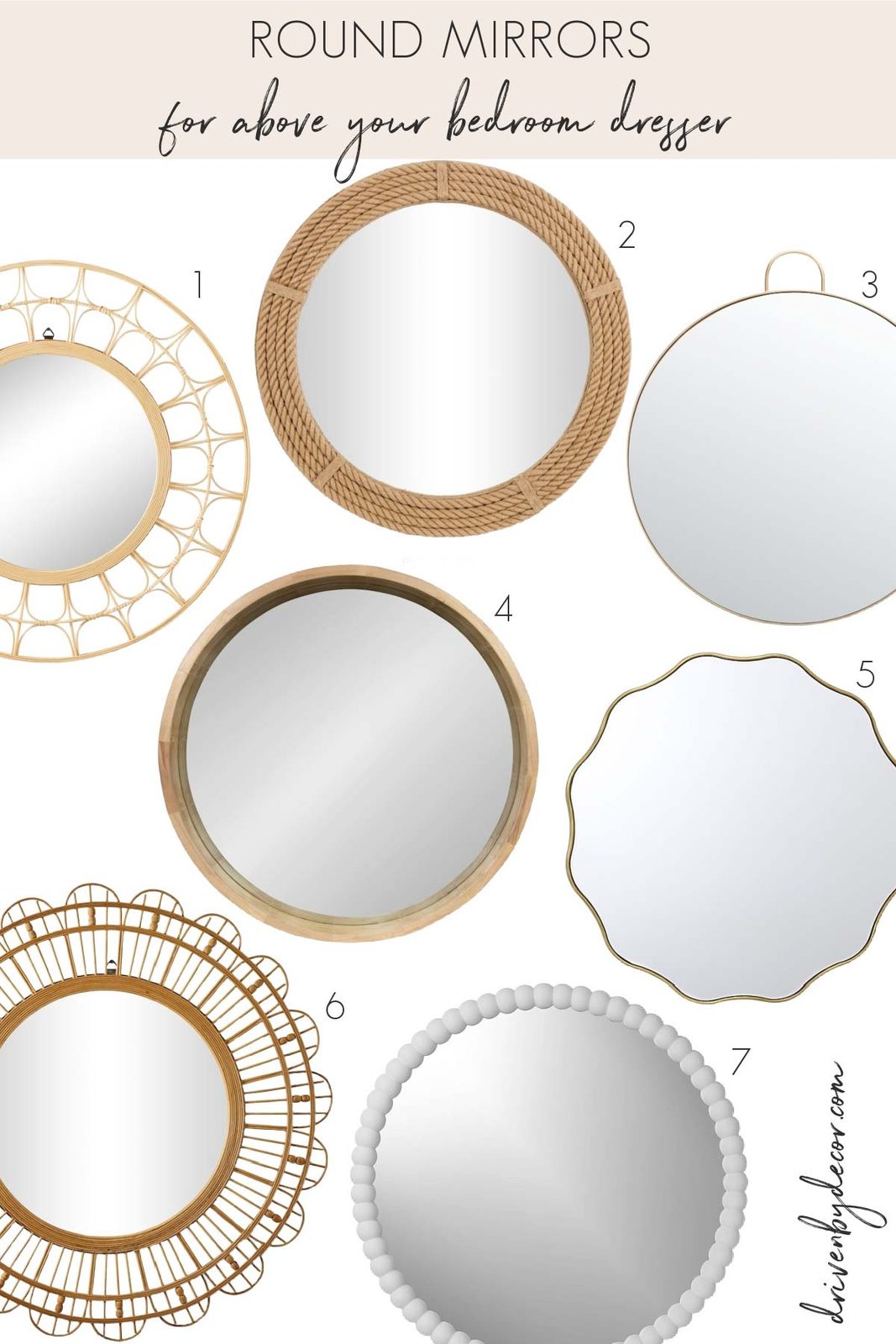 Round mirror options for above a bedroom dresser