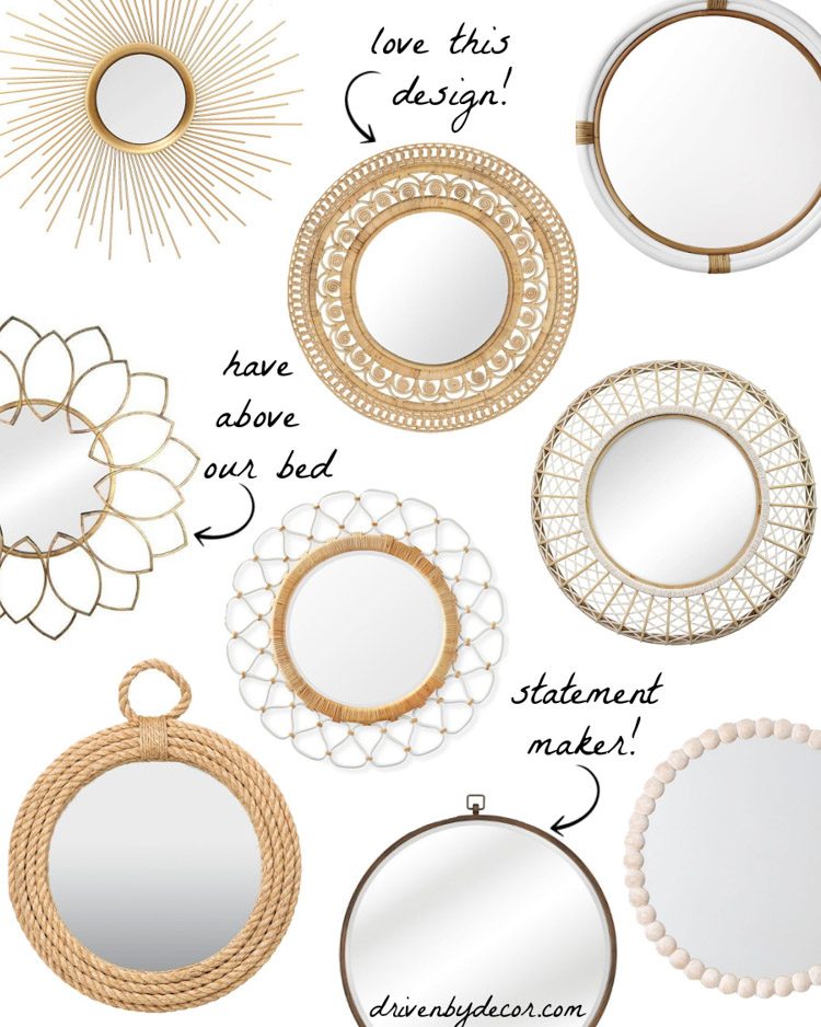 Such a great round mirror round-up! Pretty wood, rattan, and brass options!