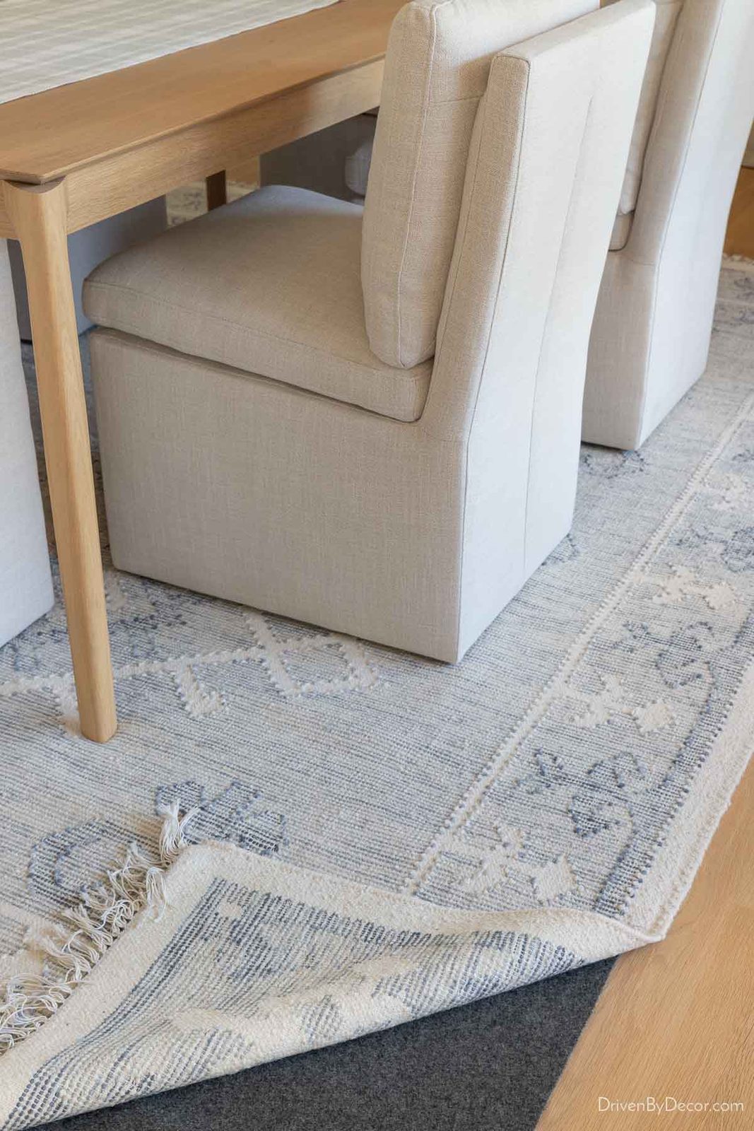 Rug pad under the rug in our dining room