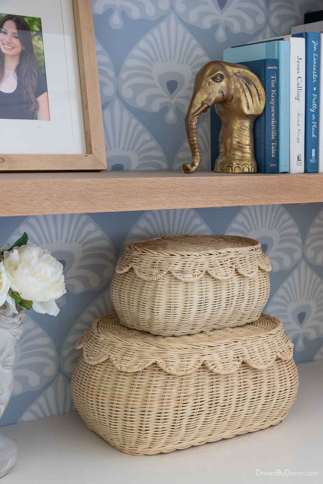 Stacked scalloped baskets for stylish storage
