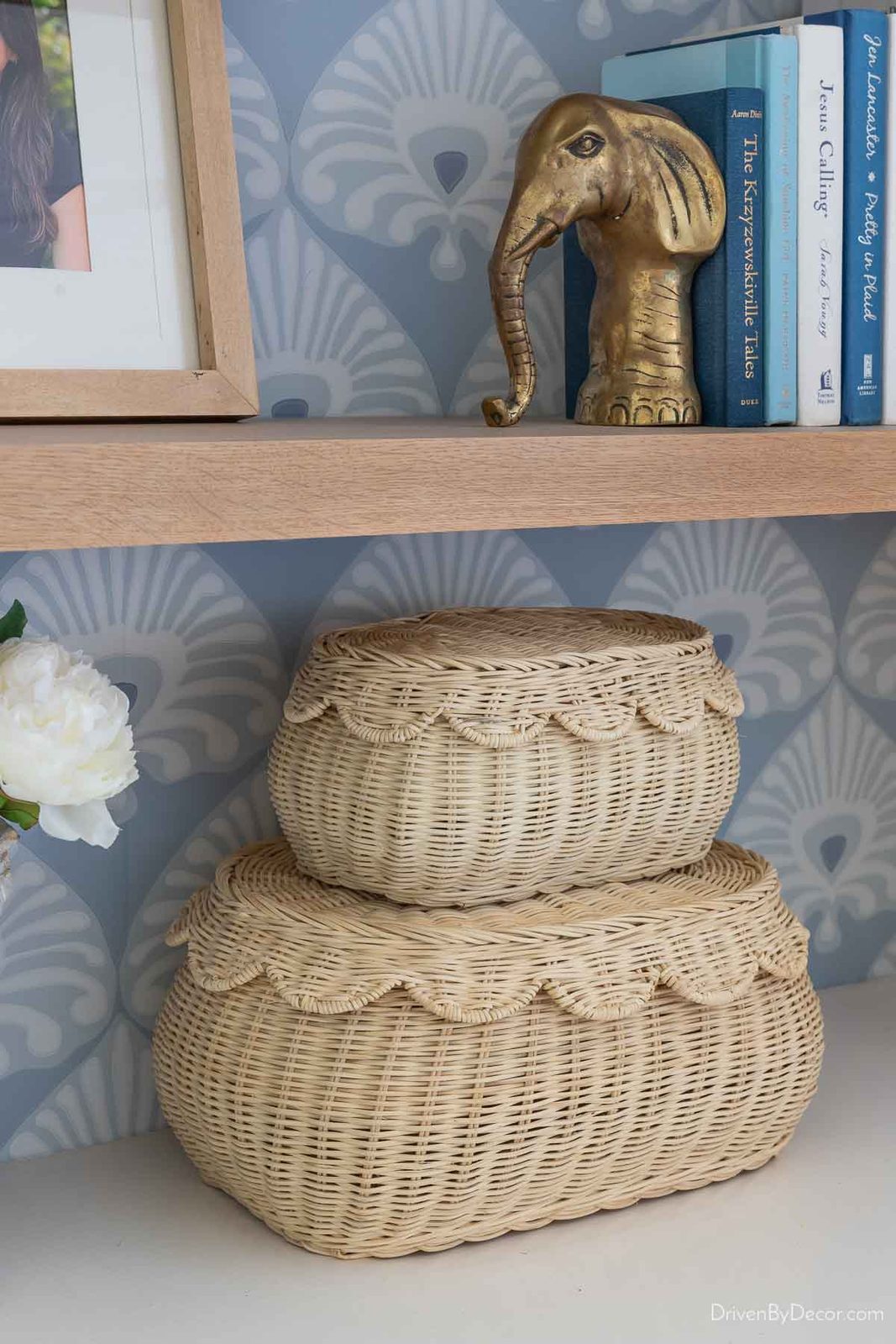 Scalloped rattan baskets