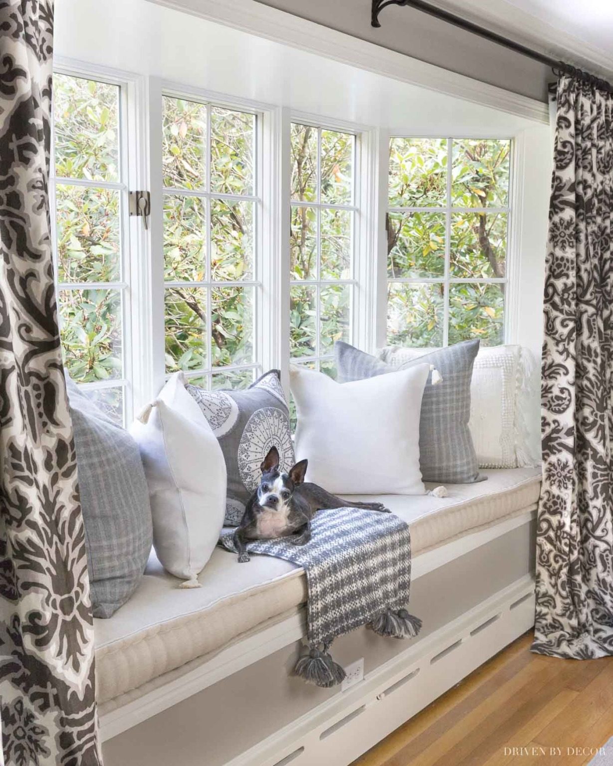 Love this window nook! Paint color is Sherwin Williams Anew Gray