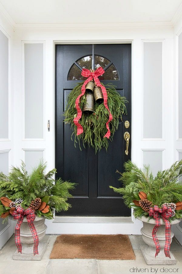 Christmas home tour - simple front porch greenery to decorate for Christmas