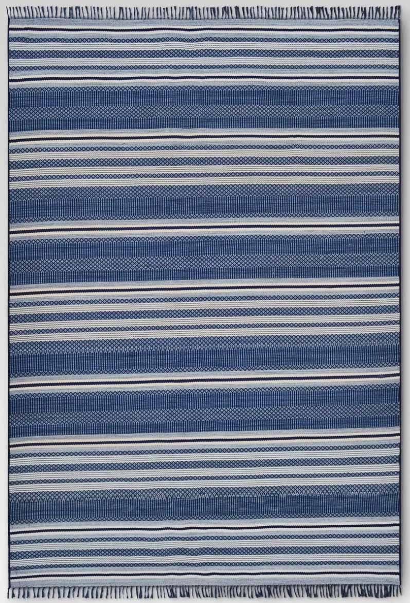 Love this blue striped outdoor rug!