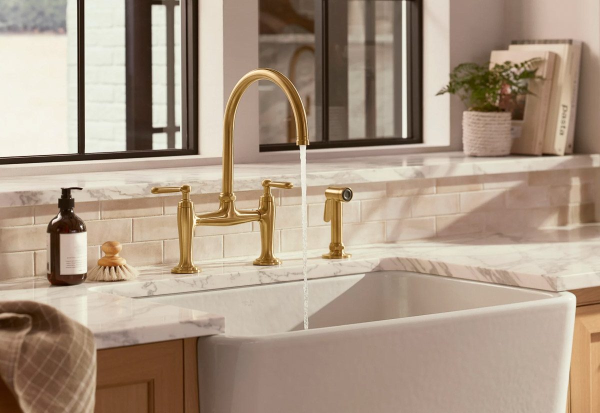 Studio McGee bridge faucet in kitchen