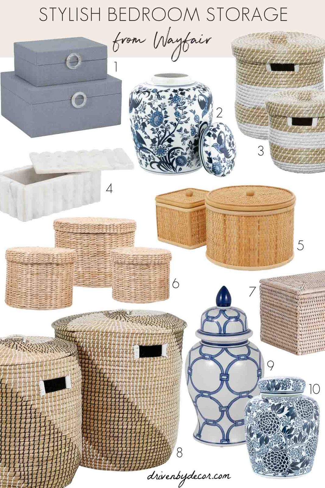 Decorative boxes and baskets for stylish bedroom storage