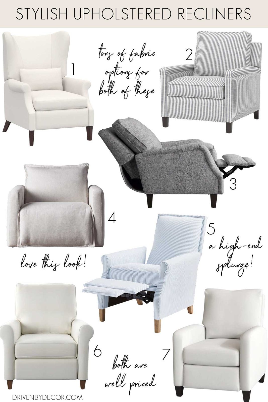 Stylish upholstered recliners