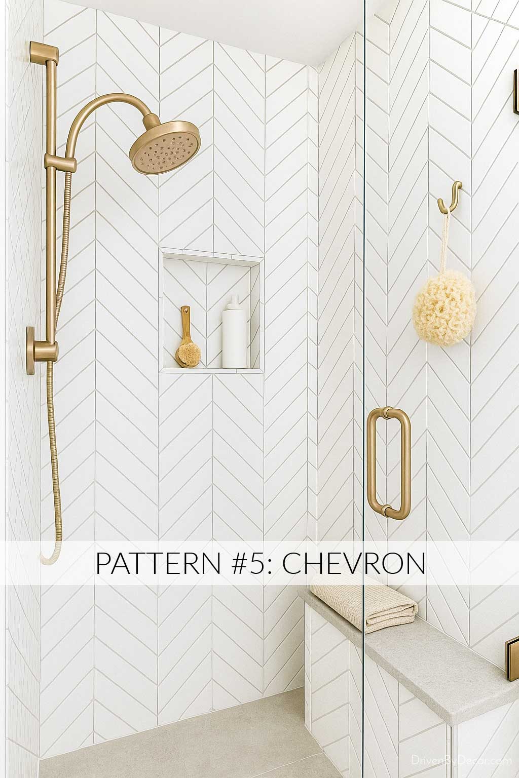 Subway tile arranged in chevron pattern