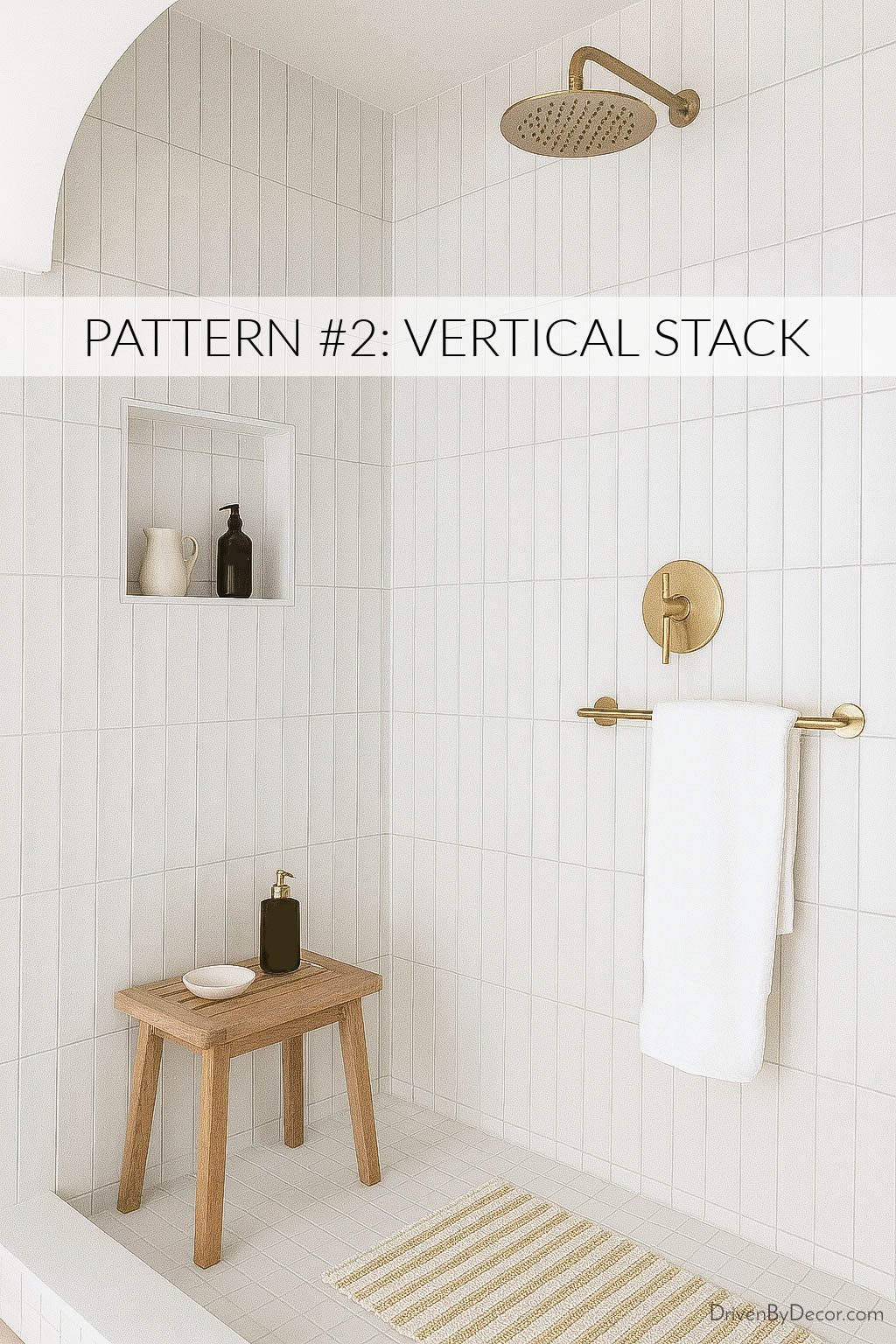 Subway tile laid in vertical stack pattern