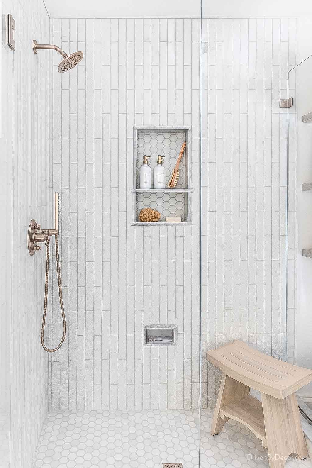 Subway tile laid in staggered vertical brick pattern