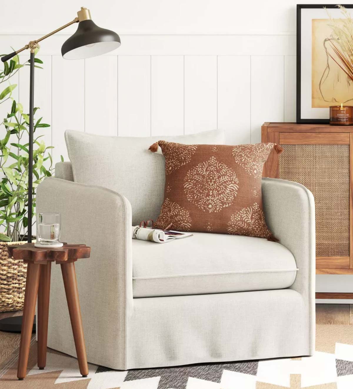 Upholstered chair in natural color