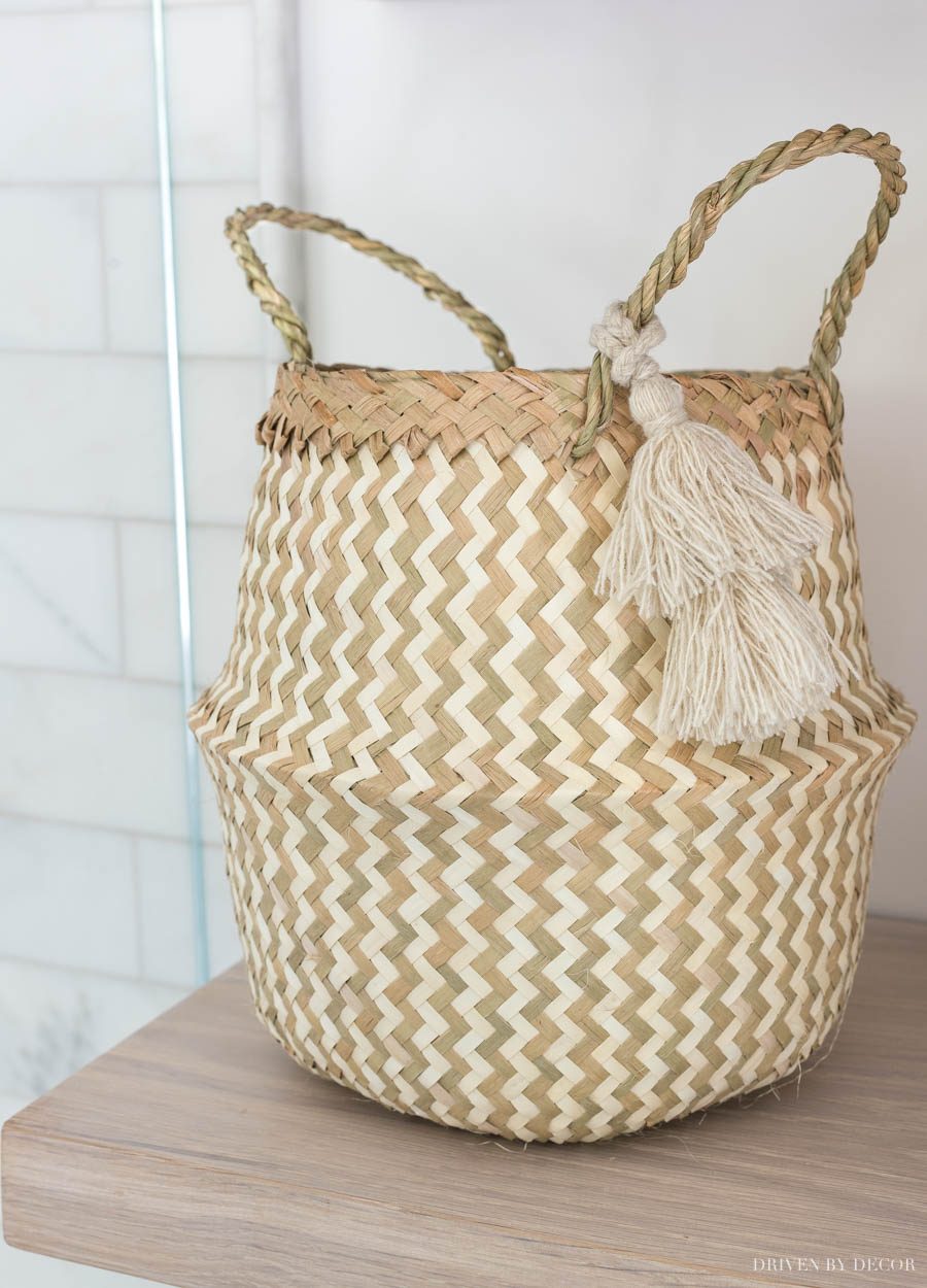 The cutest tasseled belly basket!