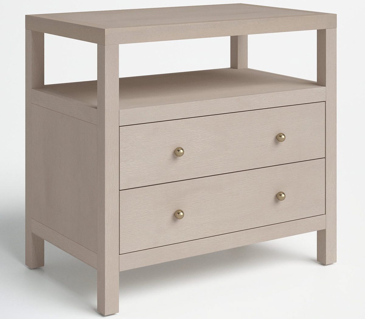 Taupe 2-drawer nightstand with shelf