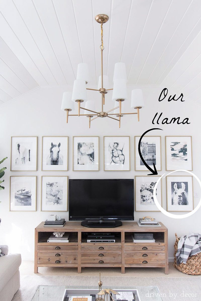 Our art wall surrounding our family room TV!