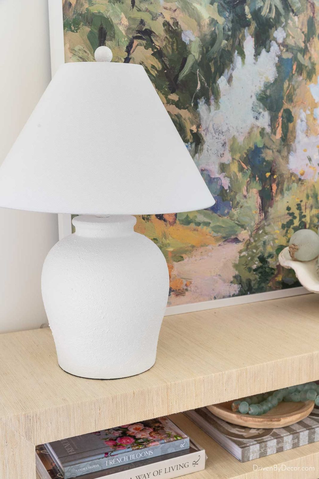 White lamp with modern tapered shade