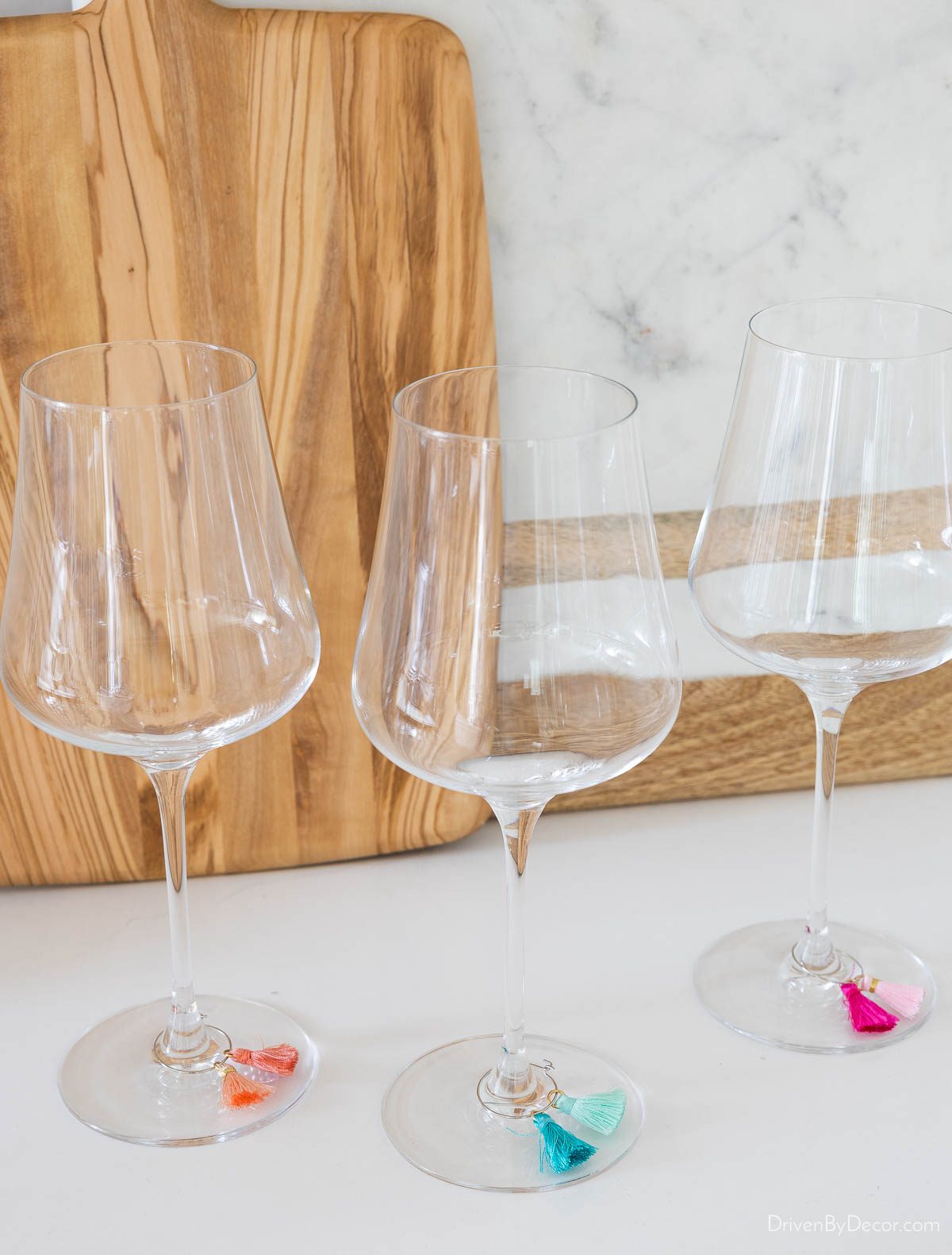 Wine glasses with charms on stem
