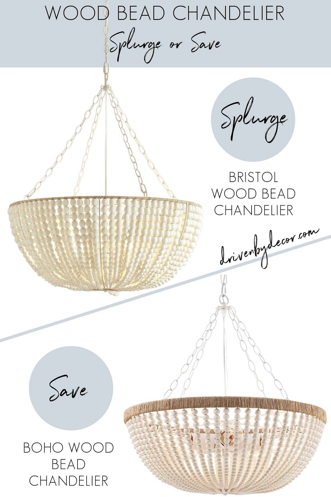 Wood bead chandelier in a splurge and a look for less version