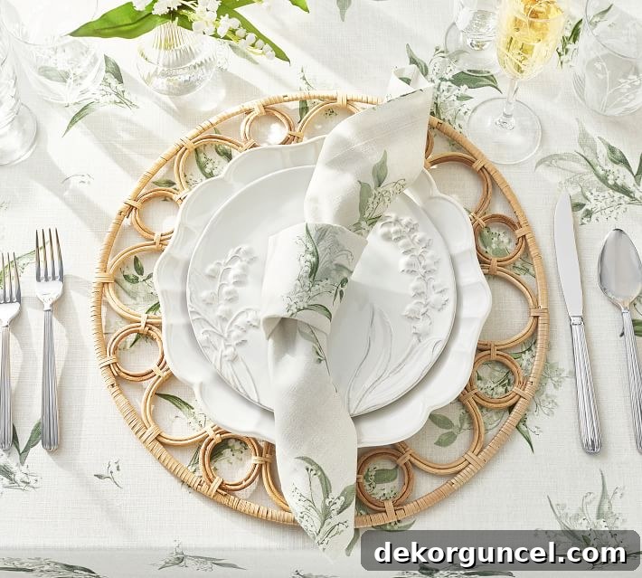 A beautifully styled dinner napkin, elegantly tied in a simple knot, serving as a favorite and sophisticated Easter table decor idea.