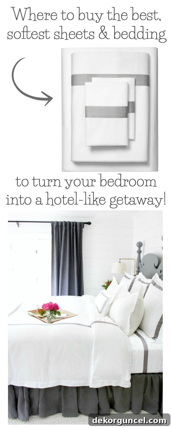 Pinnable image featuring Boll & Branch bedding with text 'Great post on where to find the best, softest sheets and other bedding!' for future reference.