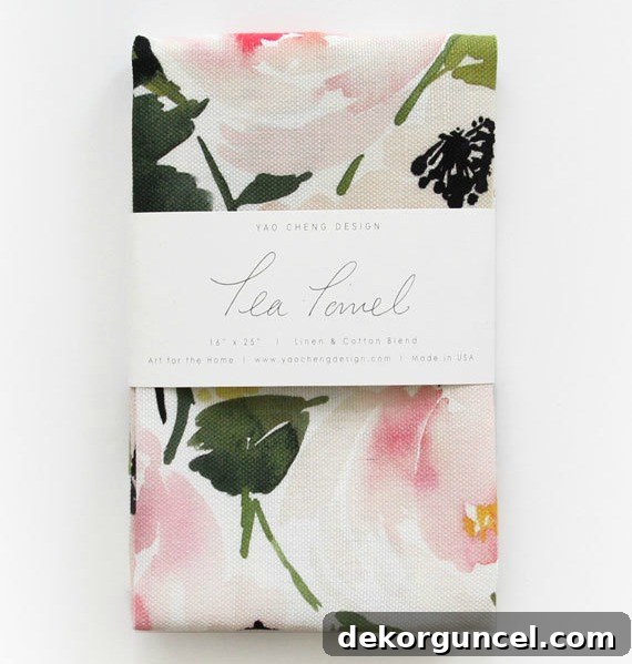 A gorgeous watercolor floral tea towel, ideal for a refined hostess gift or even as decorative art.