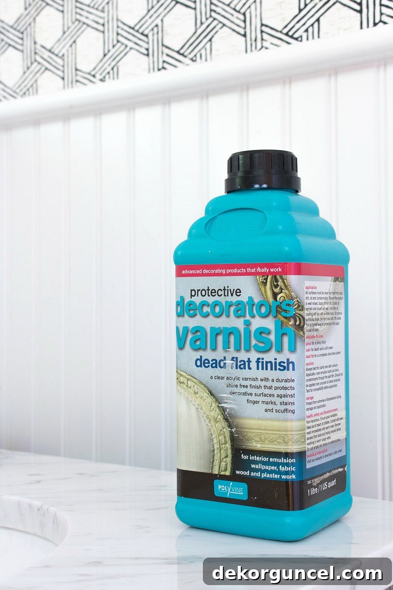 Bathroom Wallpaper The Verdict 4 Discover the best way to protect wallpaper in bathrooms: Decorators Varnish. A flat finish sealer for moisture resistance.