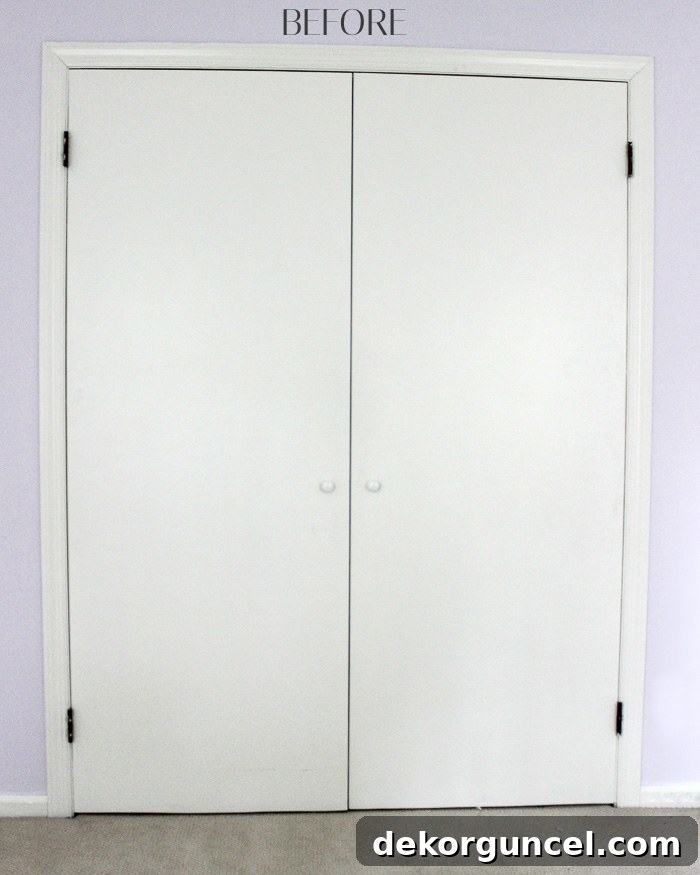 DIY Flat Panel Door Upgrade Guide 2 The "before" of our flat closet doors before dressing them up with molding