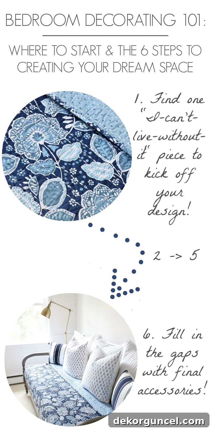 Comprehensive tips on how to decorate your bedroom, including where to begin and six essential steps to achieving your dream living space.