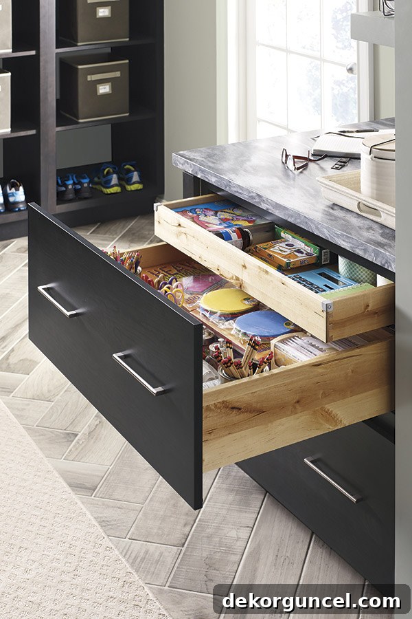 Love this drawer within the drawer - perfect for office supplies, silverware, or even storage container tops!
