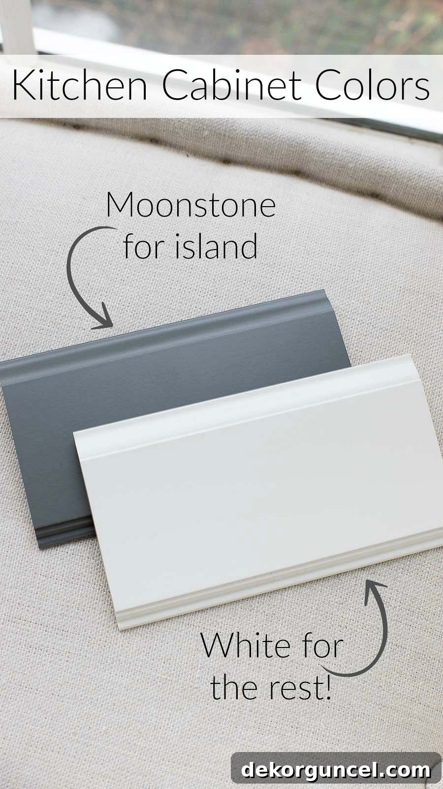 Kitchen Cabinet Design Ideas 5 Love these kitchen cabinet paint colors!! Moonstone for island and White for the rest (Masterbrand Diamond cabinets)
