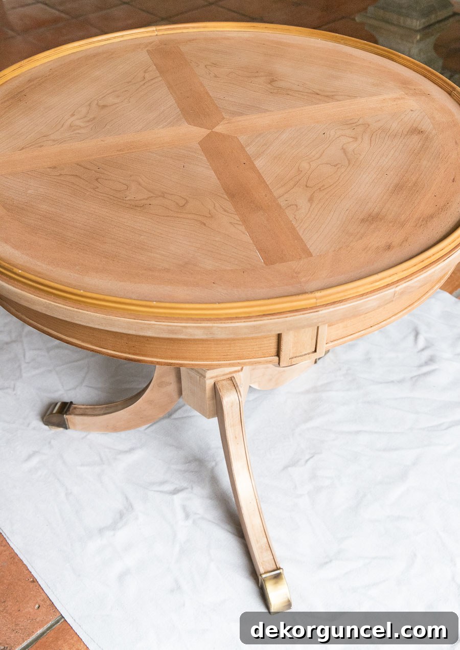 How to Refinish an End Table From Beat Up to Beautiful 6 Beautifully stripped and sanded wood table, ready for staining