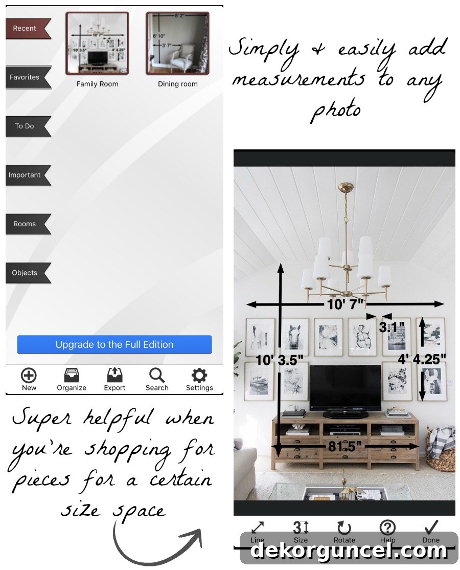 Design Your Dream Home: 10 Must-Have Decorating Apps 6 A brilliant app for home decorating: Photo Measures Lite helps you record and save room dimensions on photos, ensuring every purchase fits perfectly!