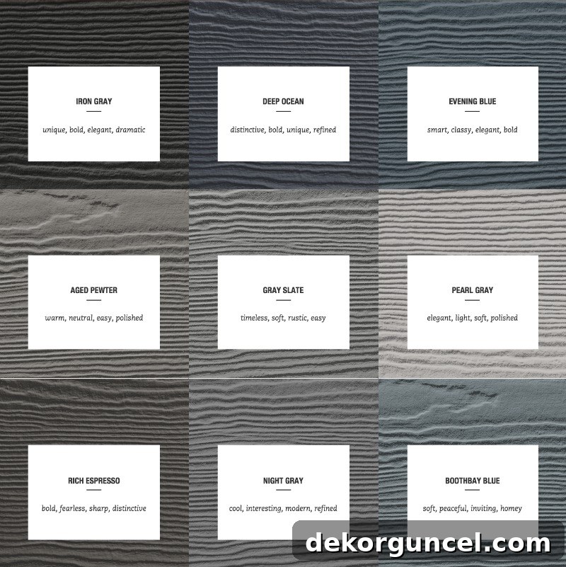 Outdoor Home Design and Color Ideas 9 Explore James Hardie's stunning range of siding colors, including popular grays and blues, all designed to pair flawlessly with Arctic White trim for an effortlessly beautiful home exterior.