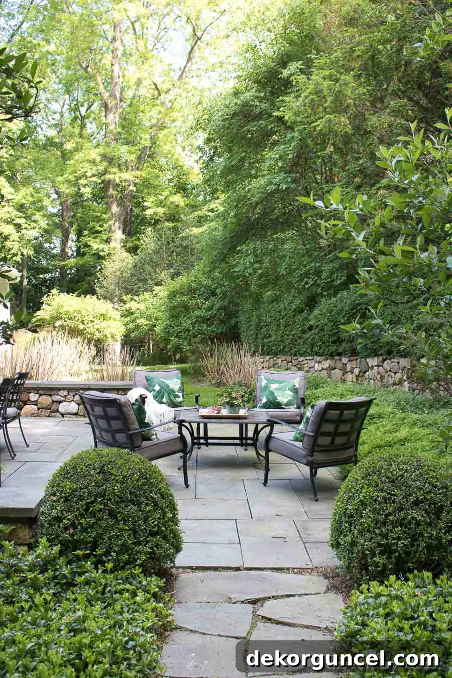Pachysandra ground cover forming a lush, weed-free border along a stone walkway.