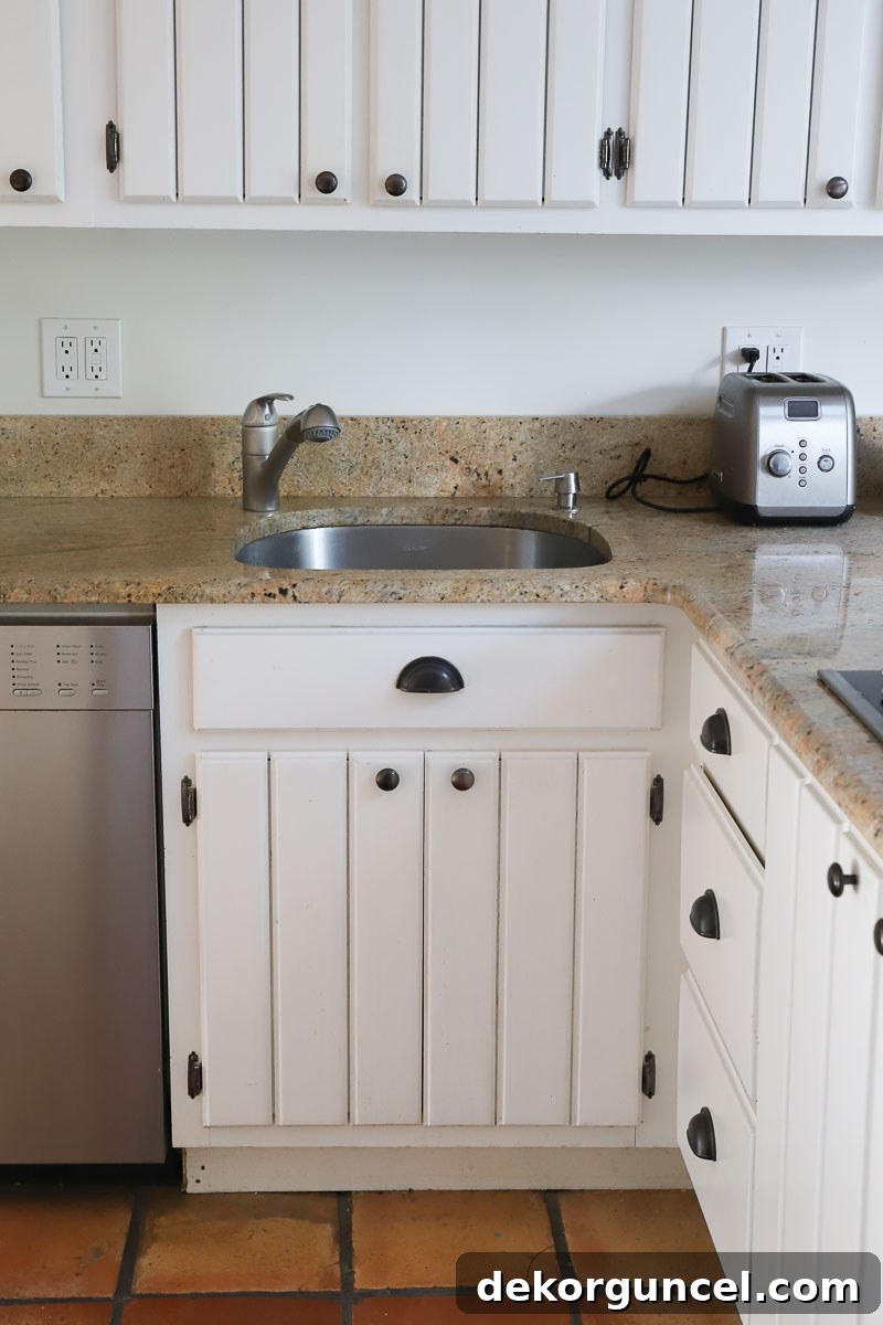 Our Kitchen Remodel: From Drab to Dreamy 24 A revealing photograph of our old kitchen faucet and sink, highlighting the uninspiring view before the renovation.