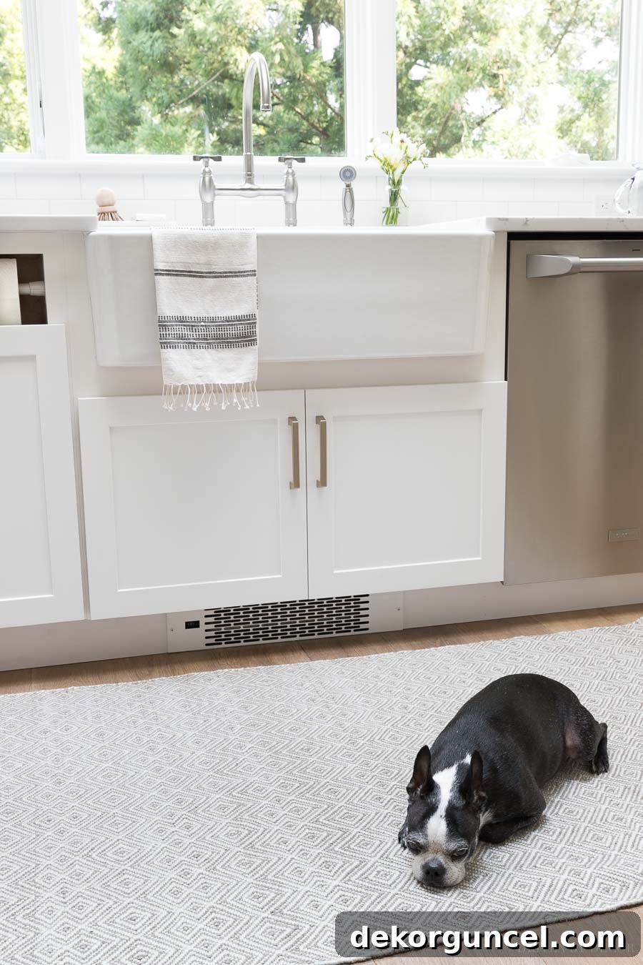 Our Kitchen Remodel: From Drab to Dreamy 33 The perfect gray and white indoor/outdoor rug, ideal for adding comfort and style to a kitchen or entryway space.