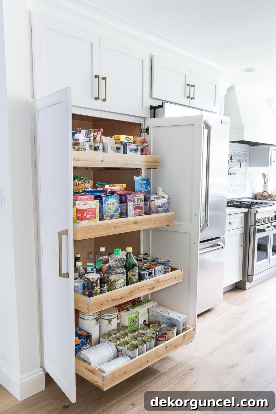 Our Kitchen Remodel: From Drab to Dreamy 8 Our essential new large, deep kitchen pantry featuring convenient pull-out shelves, offering abundant storage space for a highly organized kitchen remodel.