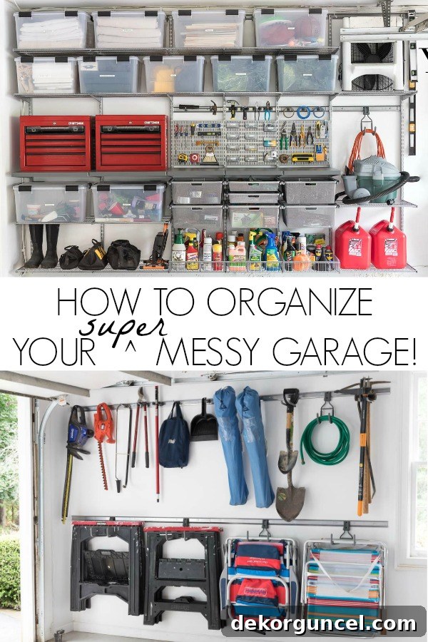 A step-by-step guide and tips on how to organize your super messy garage effectively.