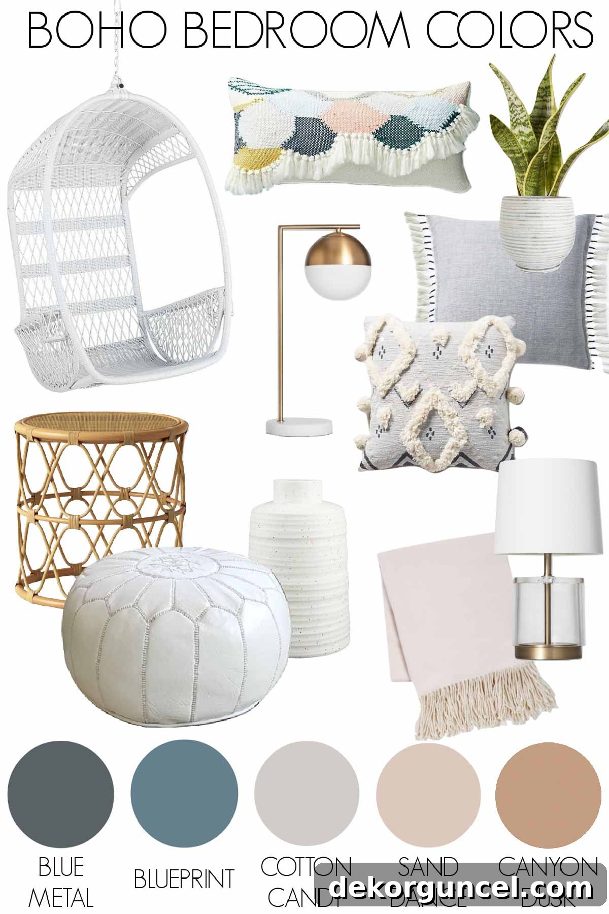 A stunning boho chic bedroom makeover featuring a blue accent wall and bohemian accessories, showcasing a blend of Behr paint colors and cozy textures.