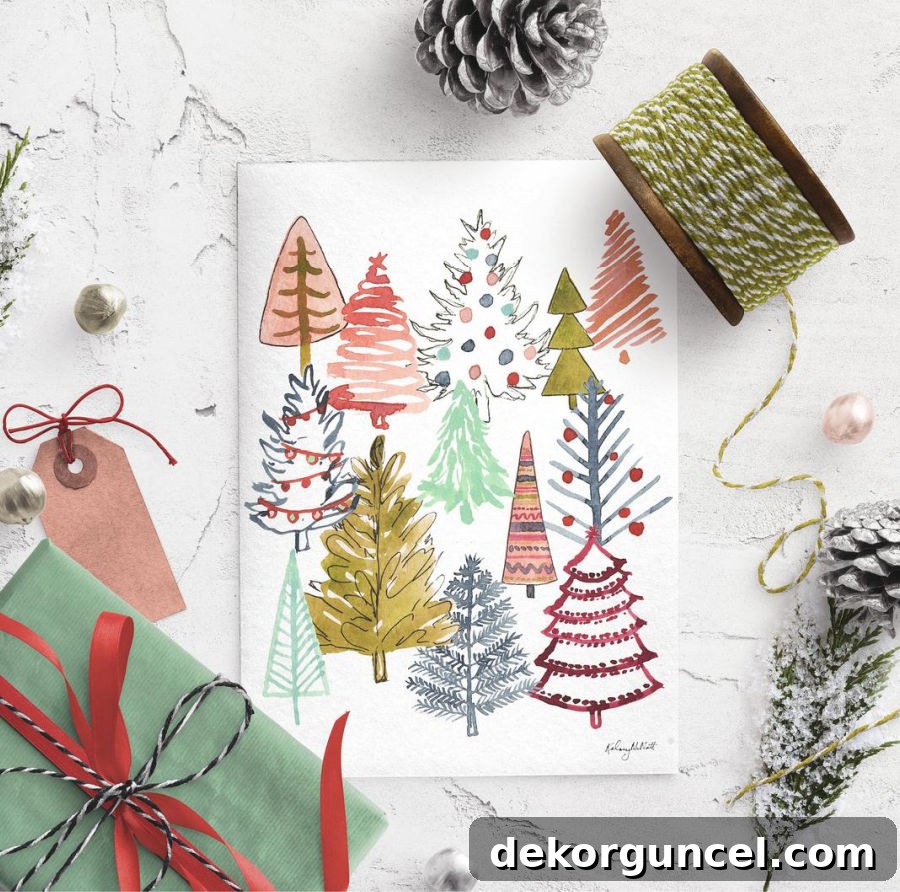 Darling Christmas tree art print! A beautiful watercolor depiction of a Christmas tree, perfect for adding artistic festive flair to any room.