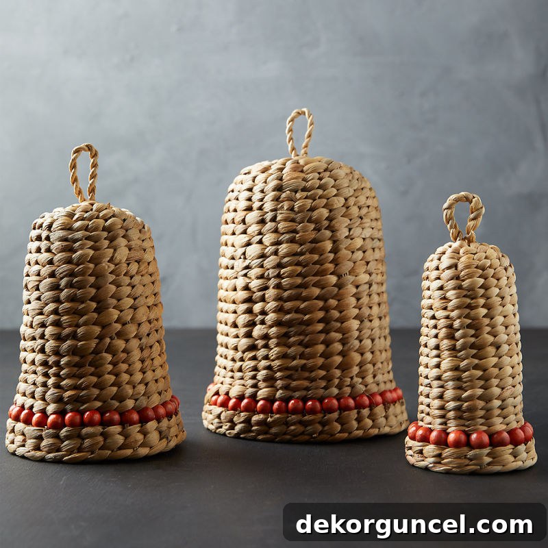 Love this trio of woven bells for Christmas! A unique and rustic set of decorative bells, perfect for adding organic texture and charm to holiday arrangements.