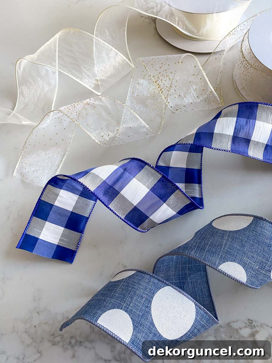 A delightful mix of Christmas tree ribbons, blending various textures and patterns for a cohesive look.